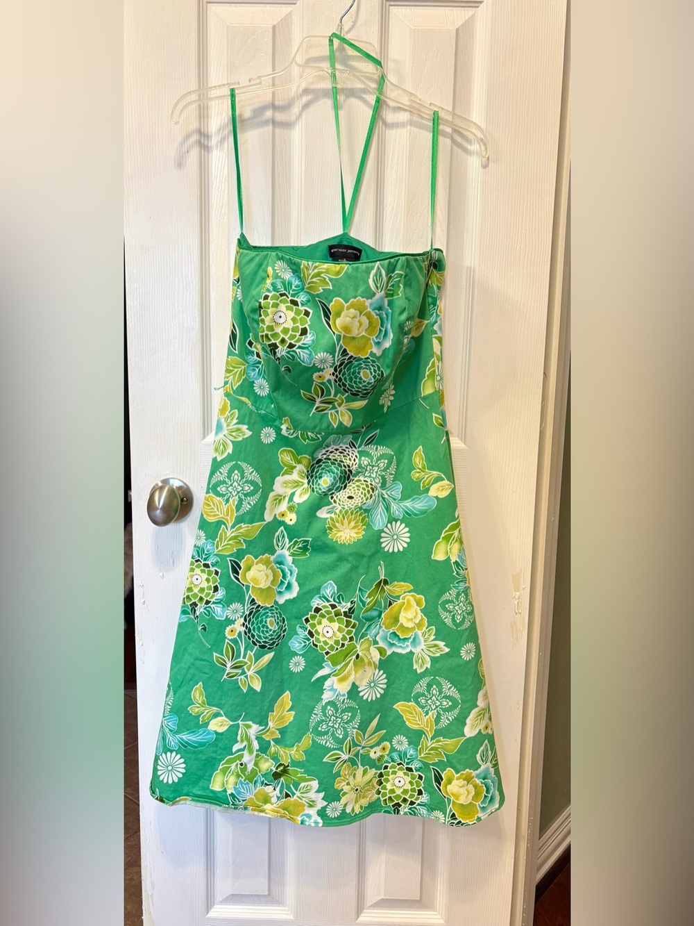 Spenser Jeremy Emerald Green Floral Halter Dress Size 4 - Cotton/Spandex
